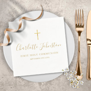 Serviette En Papier Première Sainte Communion à signature dorée