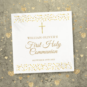 Serviette En Papier Première Sainte Communion Cœurs Dorés Modernes