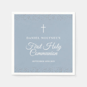 Serviette En Papier Première Sainte Communion Dusty Blue Silver Stardu