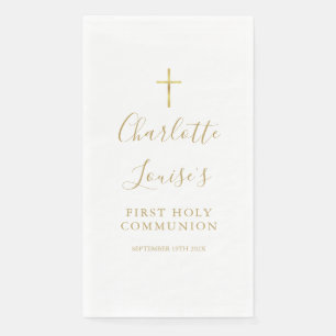 Serviette En Papier Première Sainte Communion Écriture Dorée Élégante