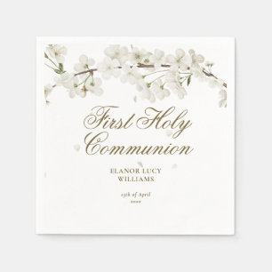 Serviette En Papier Première Sainte Communion Élégante Fleur Blanche F