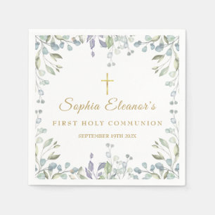 Serviette En Papier Première Sainte Communion Florale Aquarelle