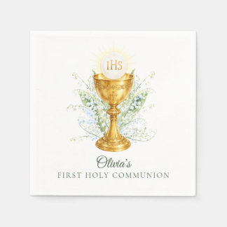 Serviette En Papier Première Sainte Communion Florale Élégante Aquarel