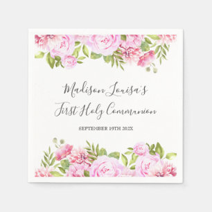 Serviette En Papier Première Sainte Communion Florale Rose Élégante