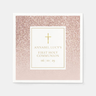 Serviette En Papier Première Sainte Communion Paillettes Or Rose