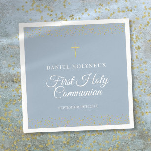 Serviette En Papier Première Sainte Communion Poussière Bleue Or