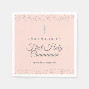 Serviette En Papier Première Sainte Communion Rose Pâle Poussière d'Ét