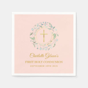 Serviette En Papier Première Sainte Communion Verdure Rouge Or rose