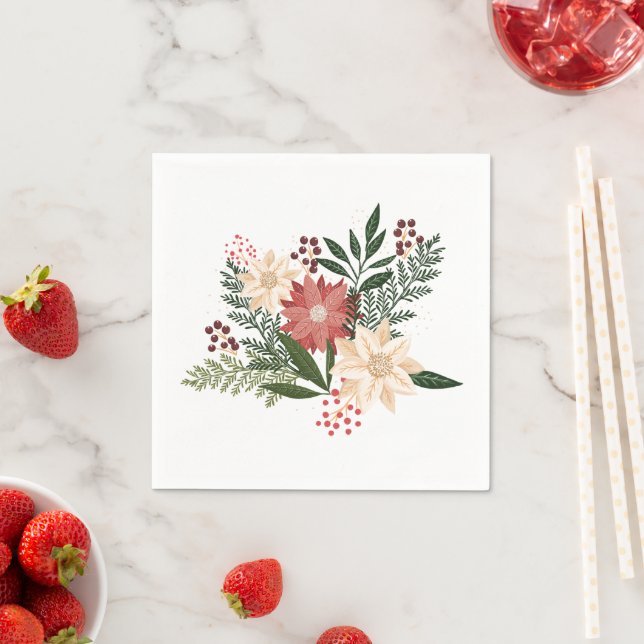 Serviette En Papier Premium Festive Poinsettia Noël (En situation)