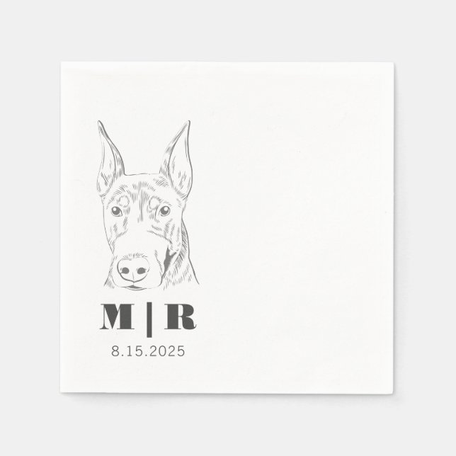 Serviette En Papier Prénom Initiales Doberman Mariage serviettes (Devant)