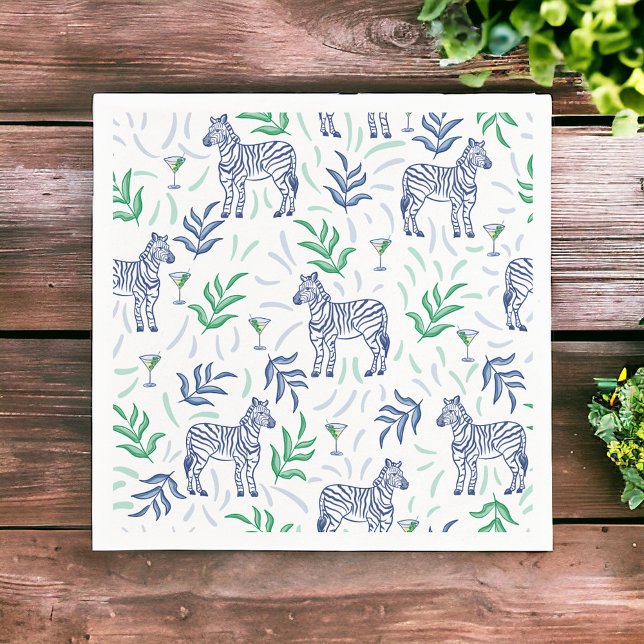 Serviette En Papier Préparatifs de martinis blancs Navy Zebra (Créateur téléchargé)