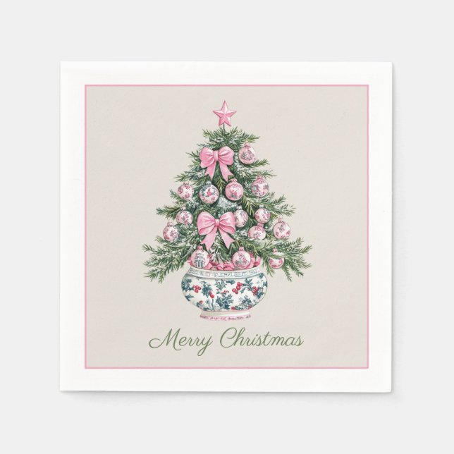 Serviette En Papier Preppy Chinoiserie Arbre de Noël Personnalisé (Devant)