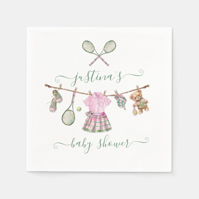 Serviette En Papier Preppy Girl Tennis Baby shower Clothesline (Devant)