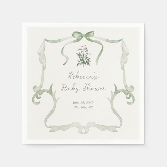 Serviette En Papier Preppy Grandmillennial Neutral Green Baby Shower (Devant)