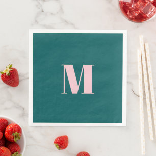 Serviette En Papier Preppy Green et Rose Monogram Party