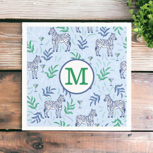Serviette En Papier Preppy Navy Zebra Martinis Blue Monogram