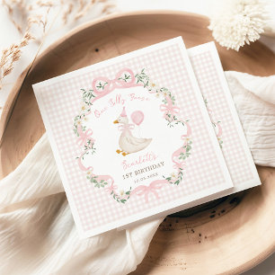 Serviette En Papier Preppy One Silly Goose Pink Bow 1er anniversaire