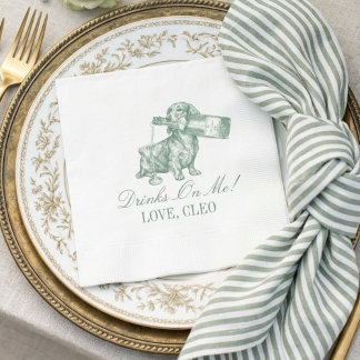 Serviette En Papier Preppy Sage Green Dachshund Champagne Wedding