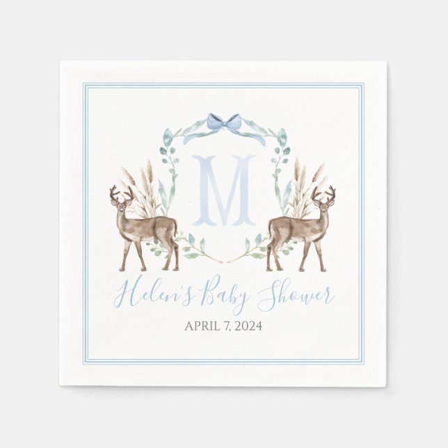 Serviette En Papier Preppy Southern Blue Boy Deer Baby shower (Devant)