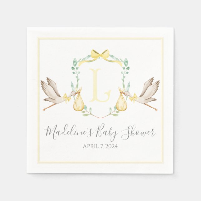 Serviette En Papier Préppy Southern Yellow Stork Baby shower (Devant)