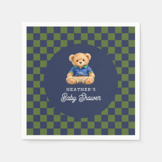 Serviette En Papier Preppy Teddy Bear Checkboard Baby Shower