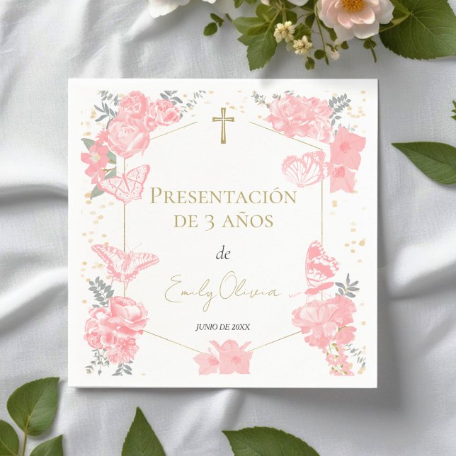 Serviette En Papier Presentación de 3 años Napkins Papillons rose (Créateur téléchargé)