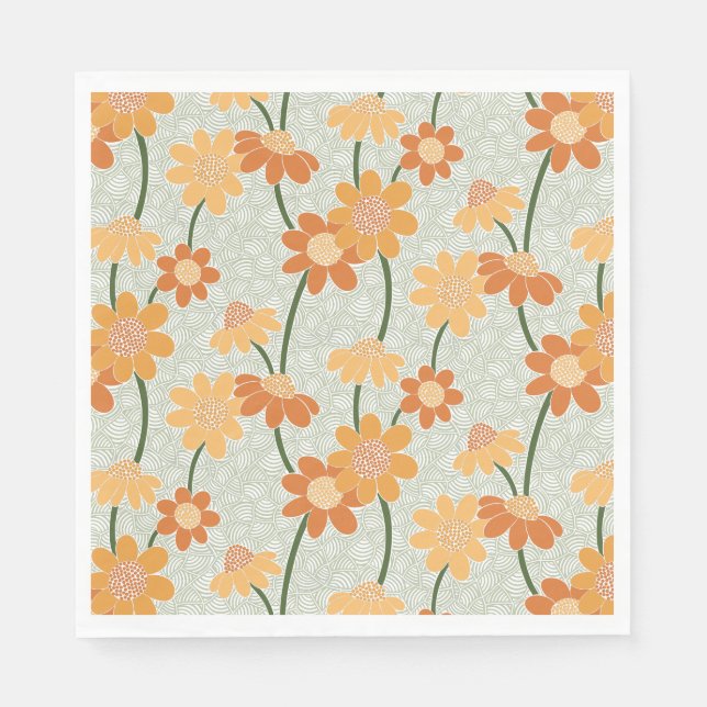 Serviette En Papier Pretty retro muted 1970 s flowers (Devant)