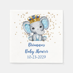 Serviette En Papier Prince Royal Bleu Or Éléphant Garçon Baby Shower