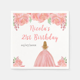 Serviette En Papier Princesse aux Cheveux Blonds Fête d'Anniversaire F