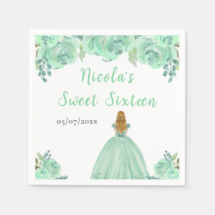 Serviette En Papier Princesse aux Cheveux Blonds Fleur Menthe Florale