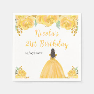 Serviette En Papier Princesse aux Cheveux Bruns Fête d'Anniversaire Fl