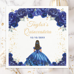 Serviette En Papier Princesse Bleu foncé Floral Quinceañera