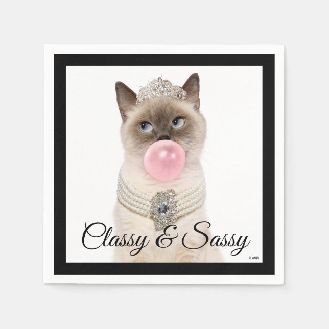 Serviette En Papier Princesse Chat soufflant de bulle gomme (Devant)