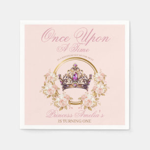 Serviette En Papier Princesse Couronne d'or rose 1er anniversaire