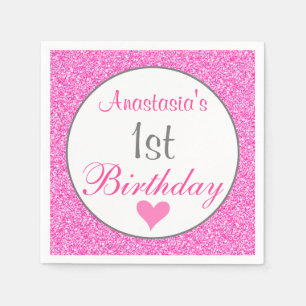Serviette En Papier Princesse Féminine Glamour Rose Pailleté 1er Anniv