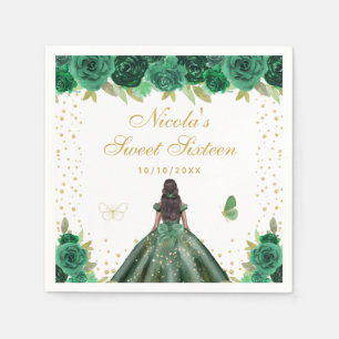 Serviette En Papier Princesse Fleur Verte Peau Foncée Sweet Sixteen