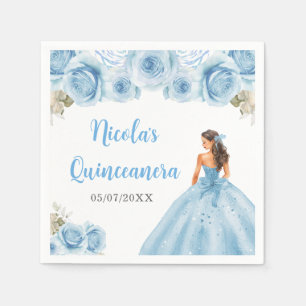 Serviette En Papier Princesse Florale en Robe Bleue Quinceanera