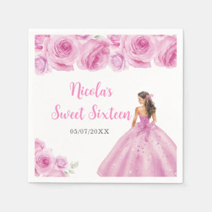 Serviette En Papier Princesse Florale en Sweet sixteen rose clair