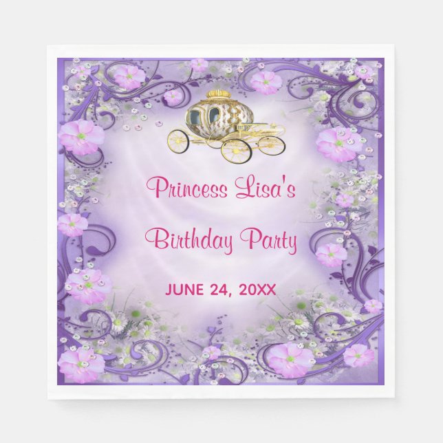 Serviette En Papier Princesse florale violette enchantée Anniversaire (Devant)