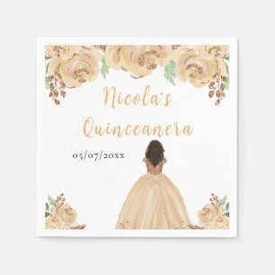 Serviette En Papier Princesse Peau Foncée Peach Florale Quinceanera