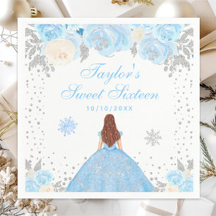 Serviette En Papier Princesse Sweet Sixteen Cheveux Bruns Hiver Bleu