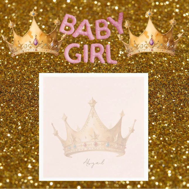 Serviette En Papier Princesse Tiara Blush Baby shower personnalisé (Créateur téléchargé)