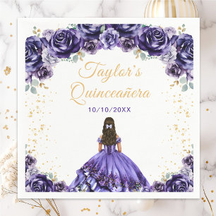Serviette En Papier Princesse violette foncée Floral Quinceañera