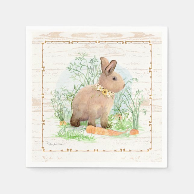 Serviette En Papier Printemps Peter Rabbit Carrot Jardin Aquarelle Boi (Devant)