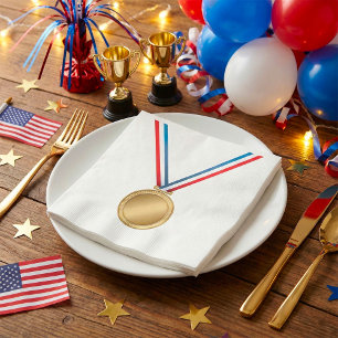 Serviette En Papier Prix de la médaille d'or avec ruban bleu blanc rou