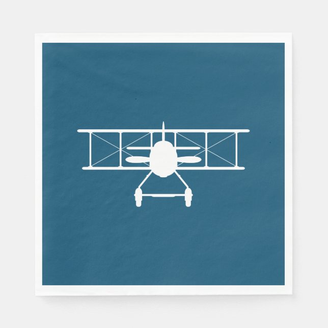 Serviette En Papier Profil Biplane blanc sur Arrière - plan bleu (Devant)