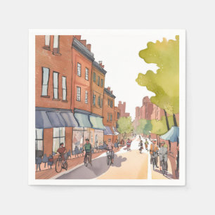 Serviette En Papier Promenade à vélo à Boston North End aquarelle MA