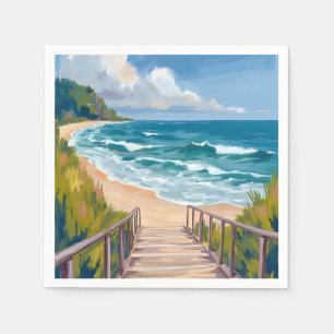 Serviette En Papier Promenade de l'Océan   Vagues de Plage Côtières