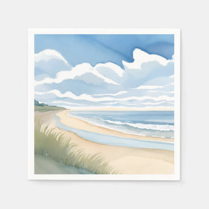 Serviette En Papier Promenade du rivage Aquarelle de l'océan côtier