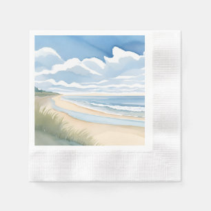 Serviette En Papier Promenade du rivage   Aquarelle de l'océan côtier
